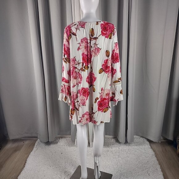 Entro Women's Red, White, Floral Lined Shift Style Long Sleeve Dress Size Medium - Picture 3 of 12